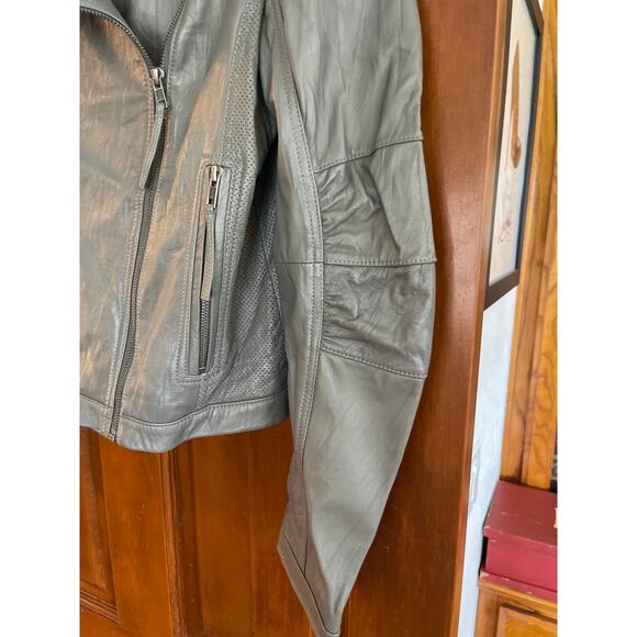 Emilie D leather moto jacket gray L - Picture 2 of 7
